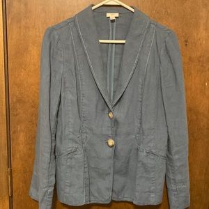 JJILL 100% linen blazer jacket. Pale green/blue color. Cute stitching and detail